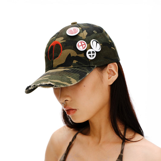 Vintage Camo Badge Cap - camo cap - Casual Vintage Camo Badge Cap with Distressed Design - Main view