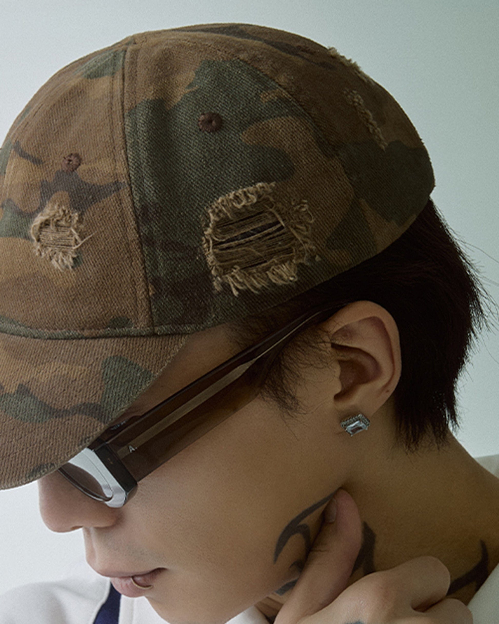 Vintage Camo Distressed Logo Cap -  embroidered logo hat - Vintage Camo Distressed Logo Cap with Adjustable Fit - View 12