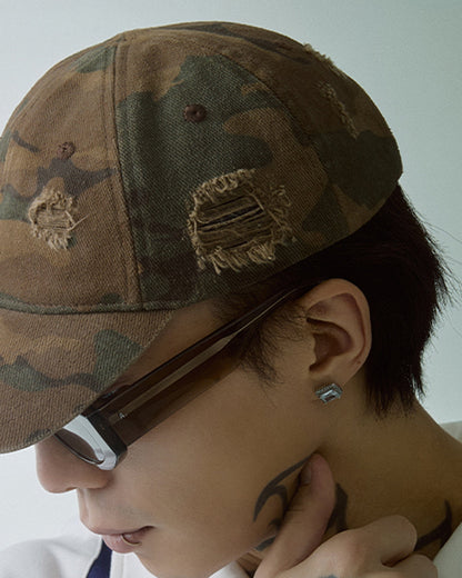 Vintage Camo Distressed Logo Cap -  embroidered logo hat - Vintage Camo Distressed Logo Cap with Adjustable Fit - View 12