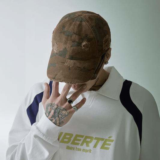 Vintage Camo Distressed Logo Cap - camouflage pattern cap - Vintage Camo Distressed Logo Cap with Adjustable Fit - Main view