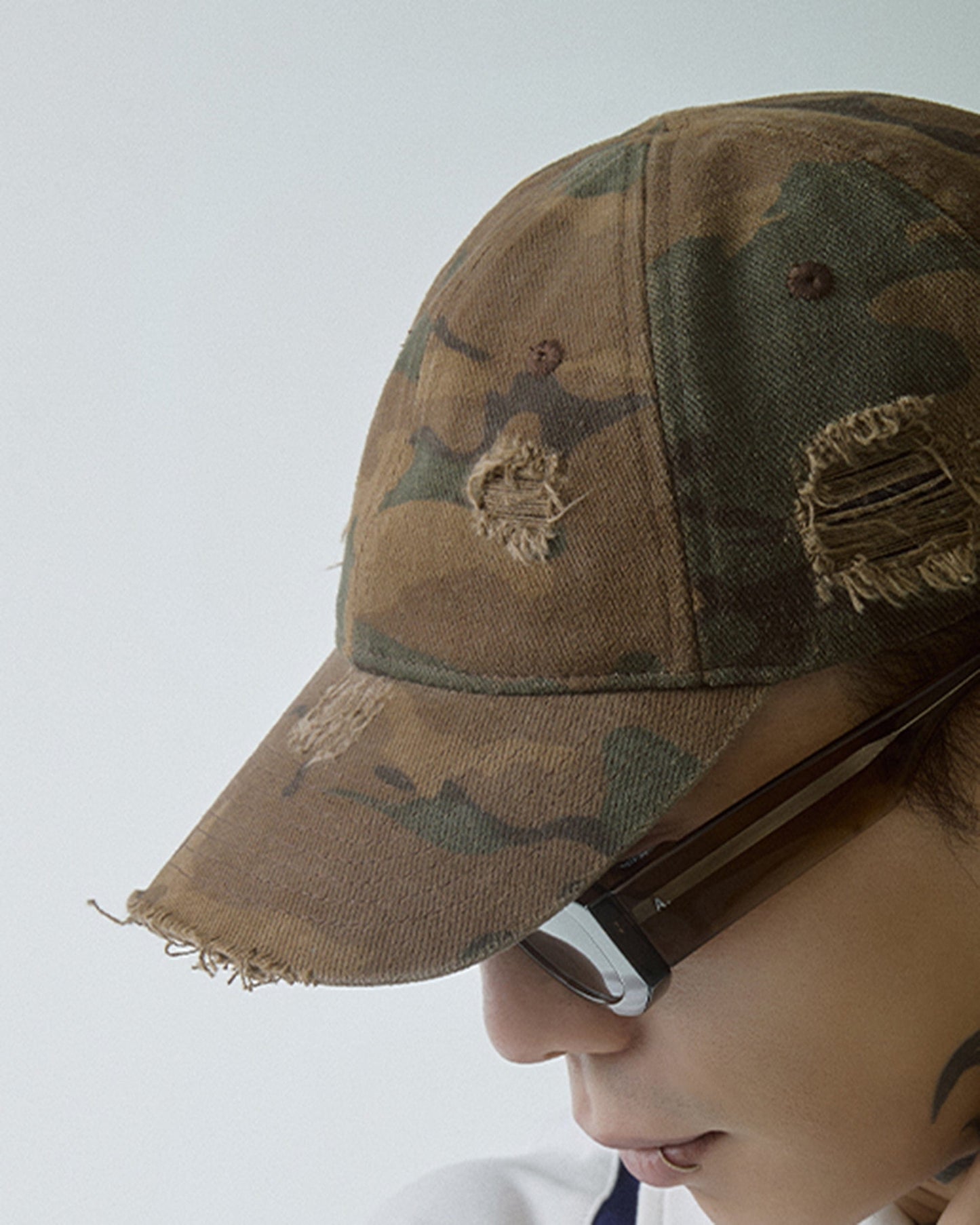 Vintage Camo Distressed Logo Cap -  adjustable cap - Vintage Camo Distressed Logo Cap with Adjustable Fit - View 9