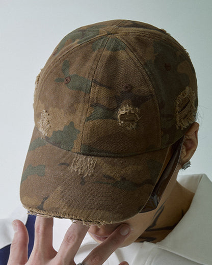 Vintage Camo Distressed Logo Cap - vintage cap - Vintage Camo Distressed Logo Cap with Adjustable Fit - View 8