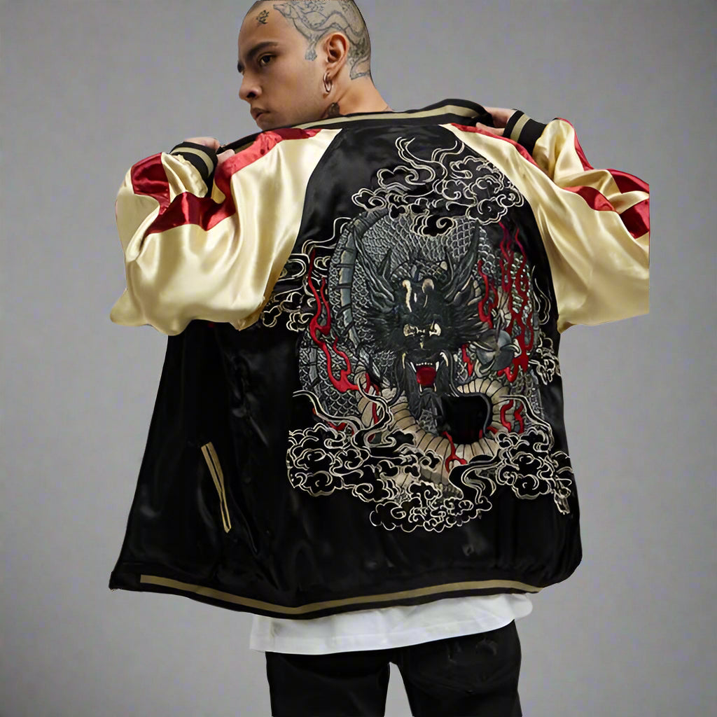 Vintage Dragon Reversible Jacket -  thick warm coat - Vintage Dragon Reversible Jacket for Stylish Layering - View 5