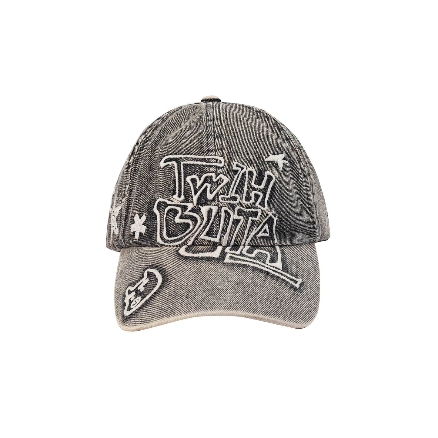 Vintage Embroidered Denim Cap - graffiti style cap - Vintage Embroidered Denim Cap with Hand-Drawn Logo - View 2