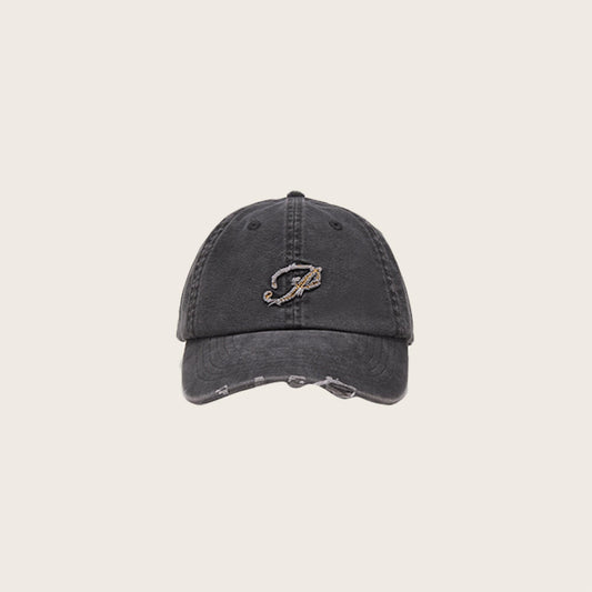 Vintage Logo Embroidered Cap - distressed embroidered cap - Distressed Vintage Logo Embroidered Cap - Main view