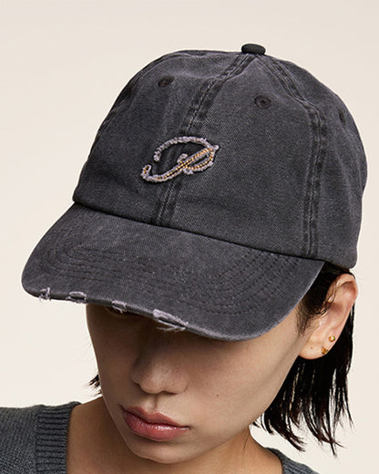 Vintage Logo Embroidered Cap -  raw edge design cap - Distressed Vintage Logo Embroidered Cap - View 14