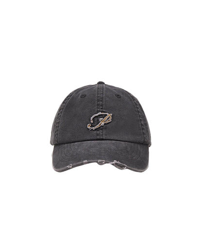 Vintage Logo Embroidered Cap -  raw edge design cap - Distressed Vintage Logo Embroidered Cap - View 21