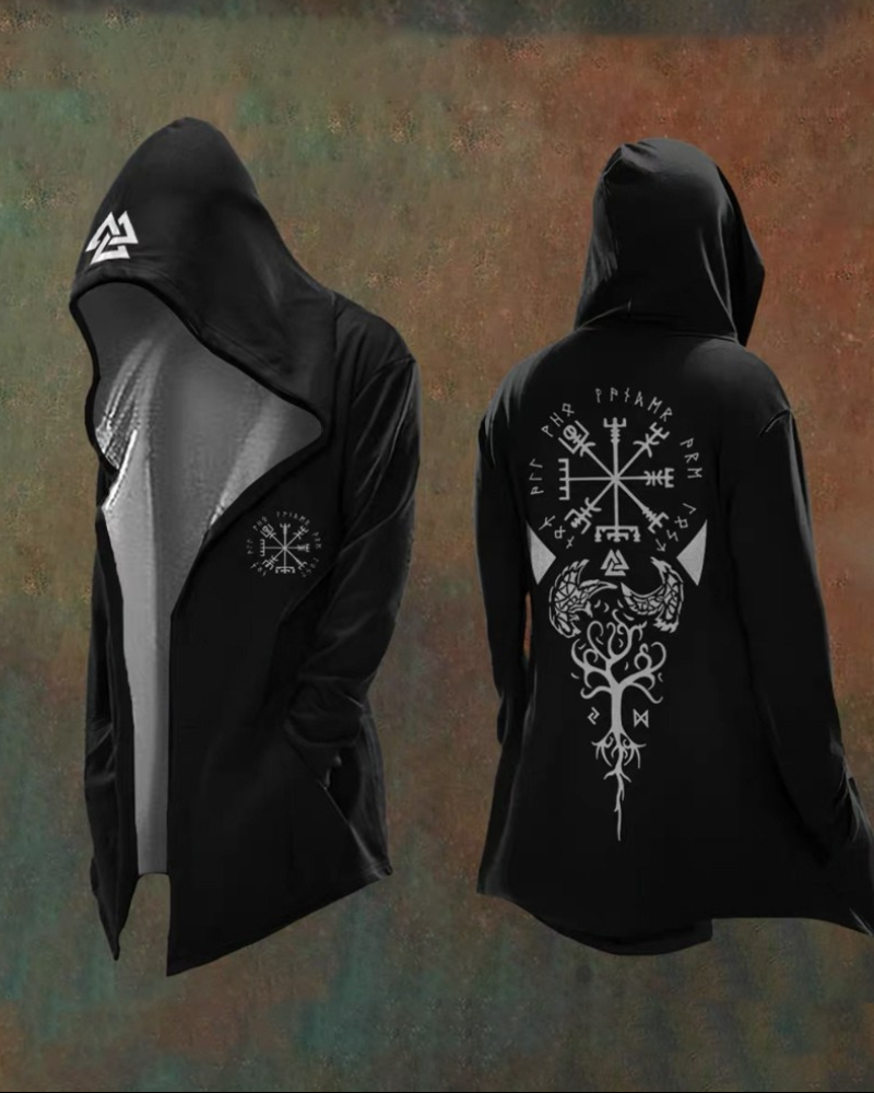 Vintage Viking Totem Hooded Jacket - viking jacket - Vintage Viking Totem Hooded Jacket for Stylish Adventures - View 2