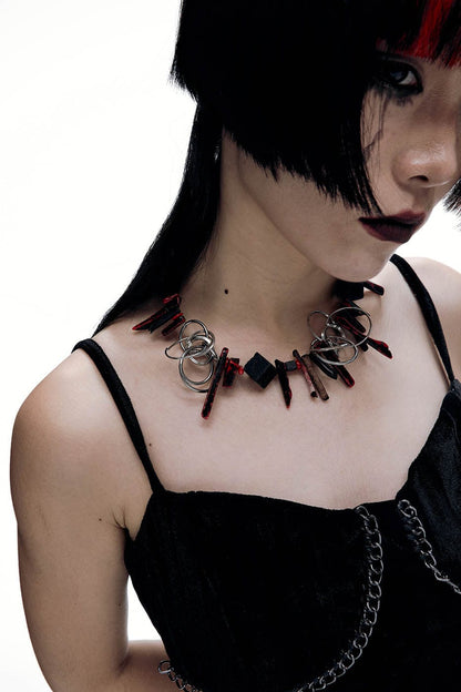 Volcanic Shard Loop Necklace -  artisan jewelry - Volcanic Shard Loop Necklace with Unique Coral and Stone - View 4