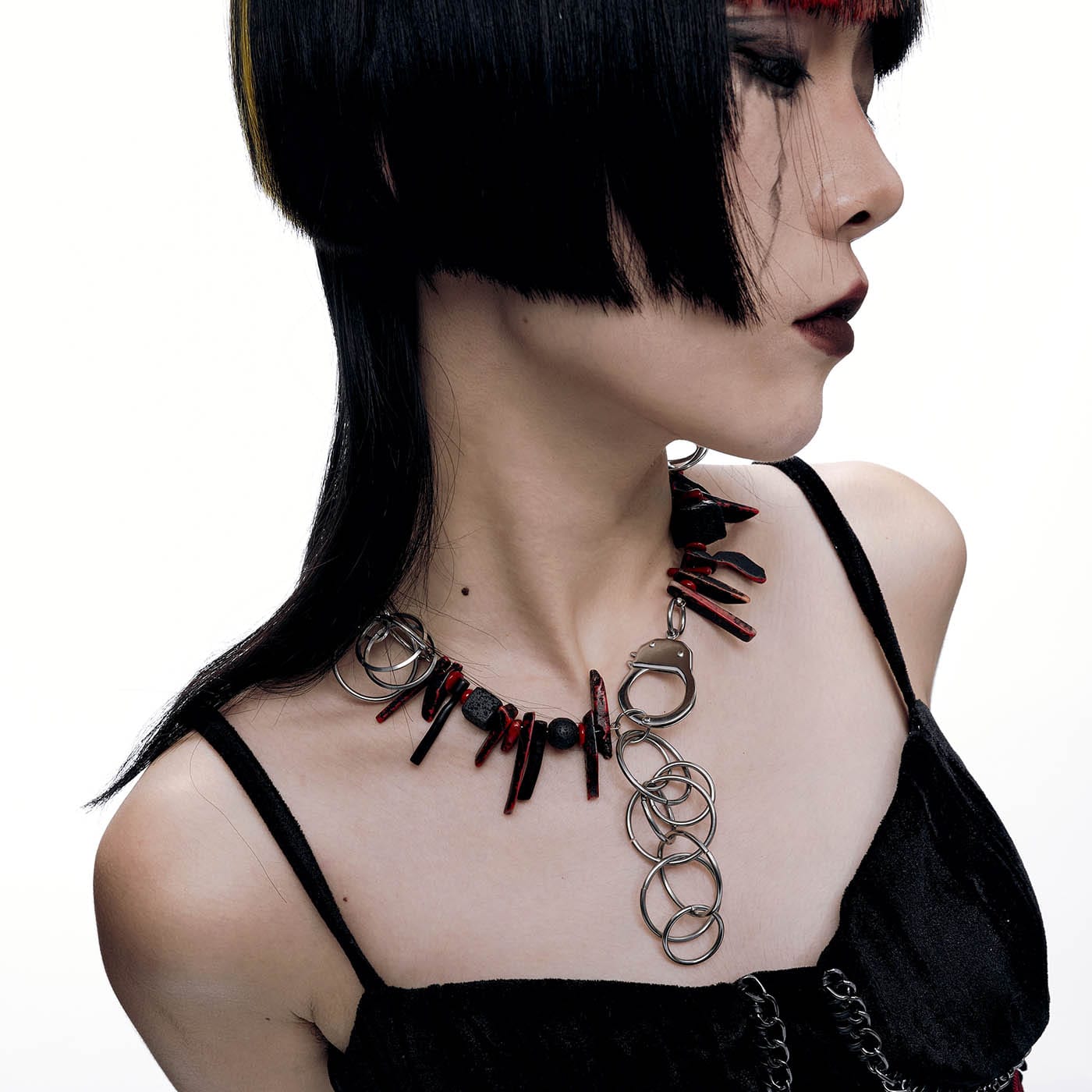 Volcanic Shard Loop Necklace - avant-garde jewelry - Volcanic Shard Loop Necklace with Unique Coral and Stone - Main view