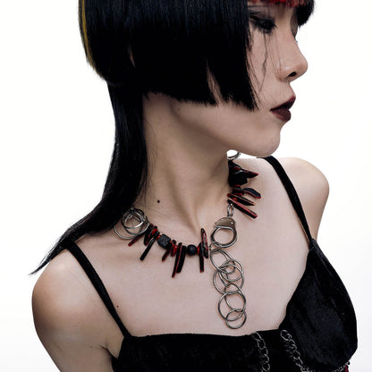 Volcanic Shard Loop Necklace - avant-garde jewelry - Volcanic Shard Loop Necklace with Unique Coral and Stone - Main view
