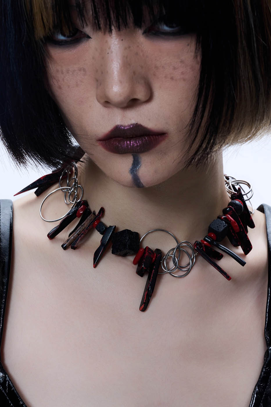 Volcanic Shard Loop Necklace -  unique necklace - Volcanic Shard Loop Necklace with Unique Coral and Stone - View 7