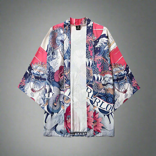 Warrior's Elegant Kimono - haori kimono - Men's Artistic Samurai Kimono Jacket for Comfort - Main view