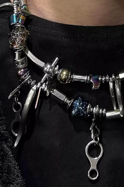 “Wavy Beaded Hardware Necklace” -  unique accessories - Asymmetrical Wavy Beaded Hardware Necklace - View 7