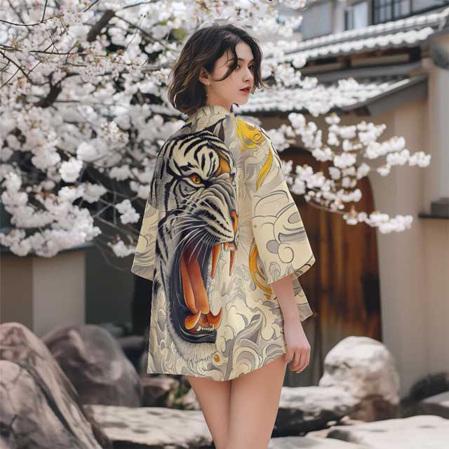 Wild Elegance Kimono Jacket -  evening wear - Tiger Print Kimono Jacket for Effortless Urban Style - View 4