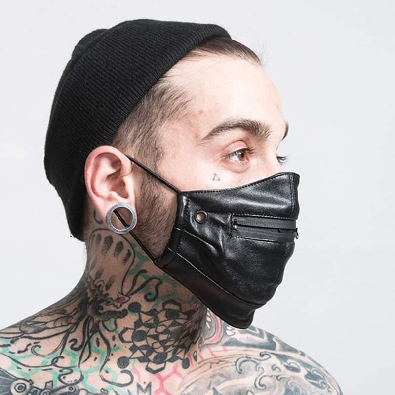 Zippered Leather Punk Mask -  adjustable elastic mask - Adjustable Zip Leather Punk Mask for Streetwear Style - View 3