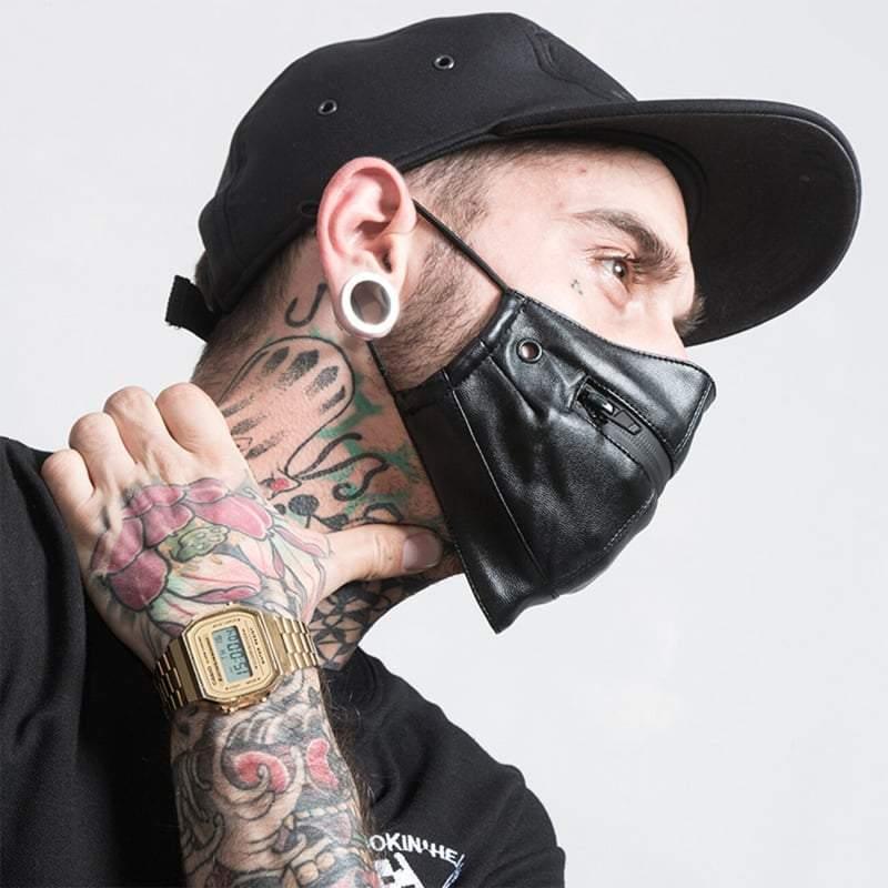 Zippered Leather Punk Mask -  futuristic punk mask - Adjustable Zip Leather Punk Mask for Streetwear Style - View 4
