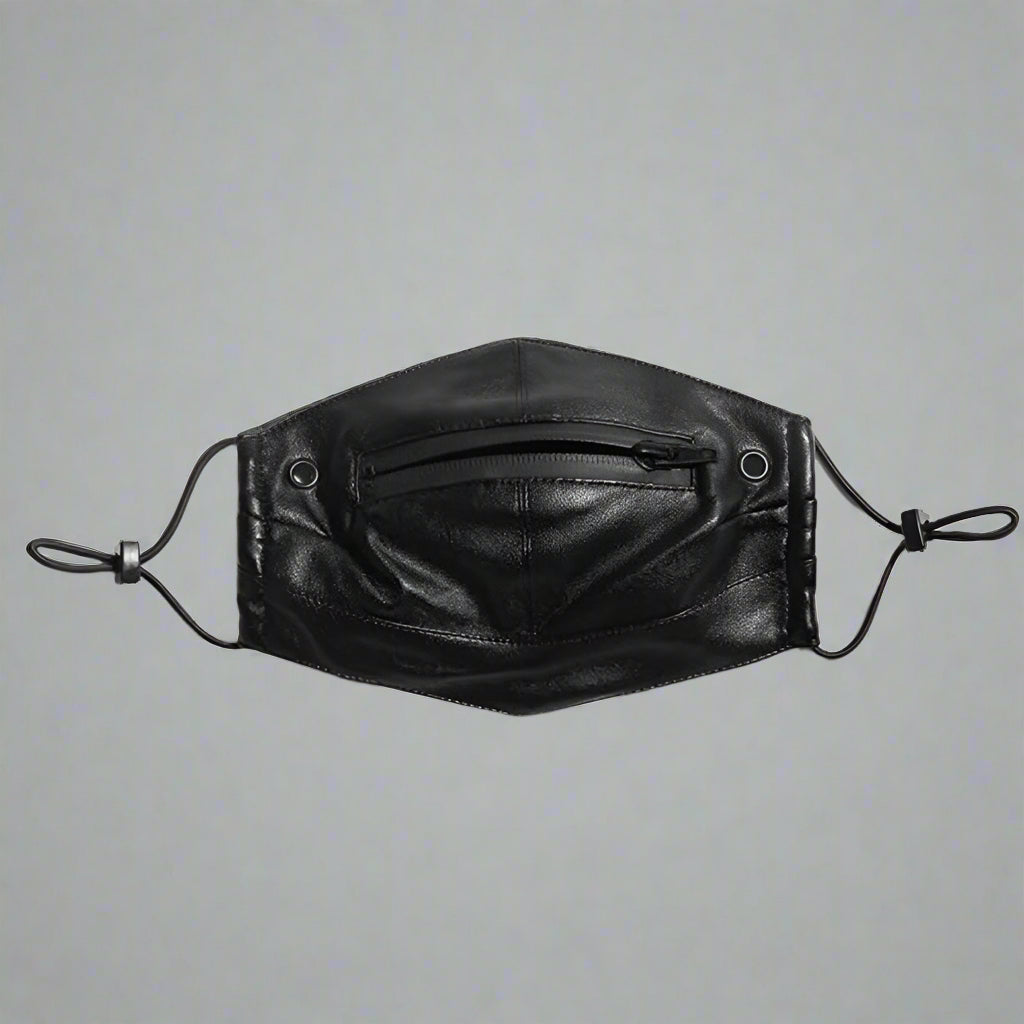 Zippered Leather Punk Mask - leather mask - Adjustable Zip Leather Punk Mask for Streetwear Style - Main view