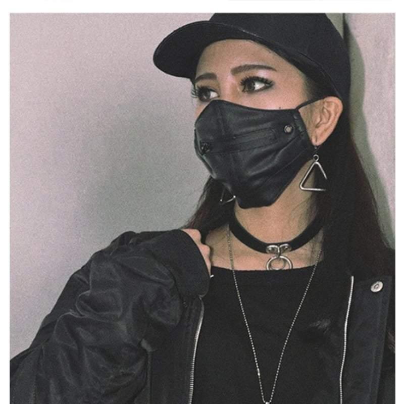 Zippered Leather Punk Mask -  punk mask - Adjustable Zip Leather Punk Mask for Streetwear Style - View 5