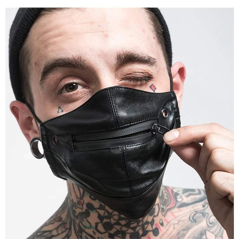Zippered Leather Punk Mask - techwear accessories - Adjustable Zip Leather Punk Mask for Streetwear Style - View 2